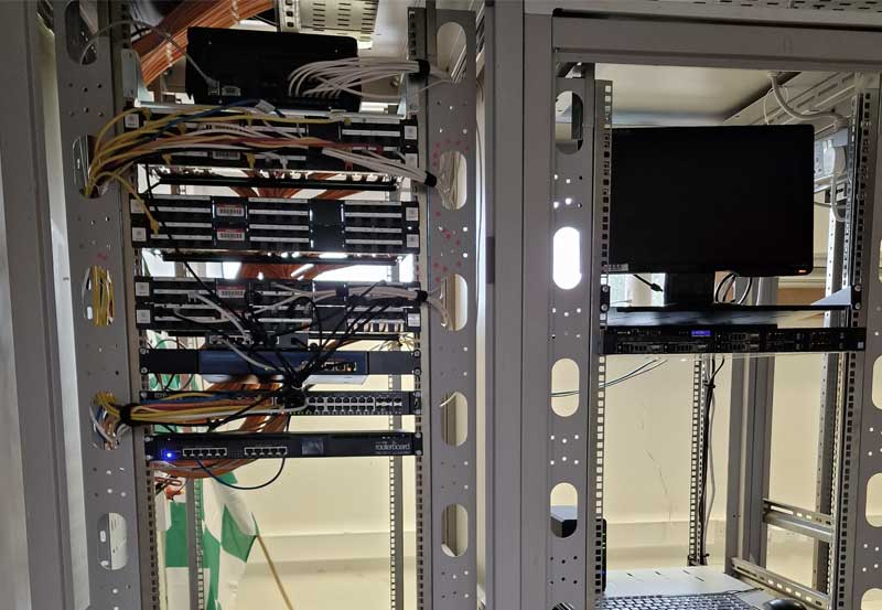 Switches and routers in a network rack